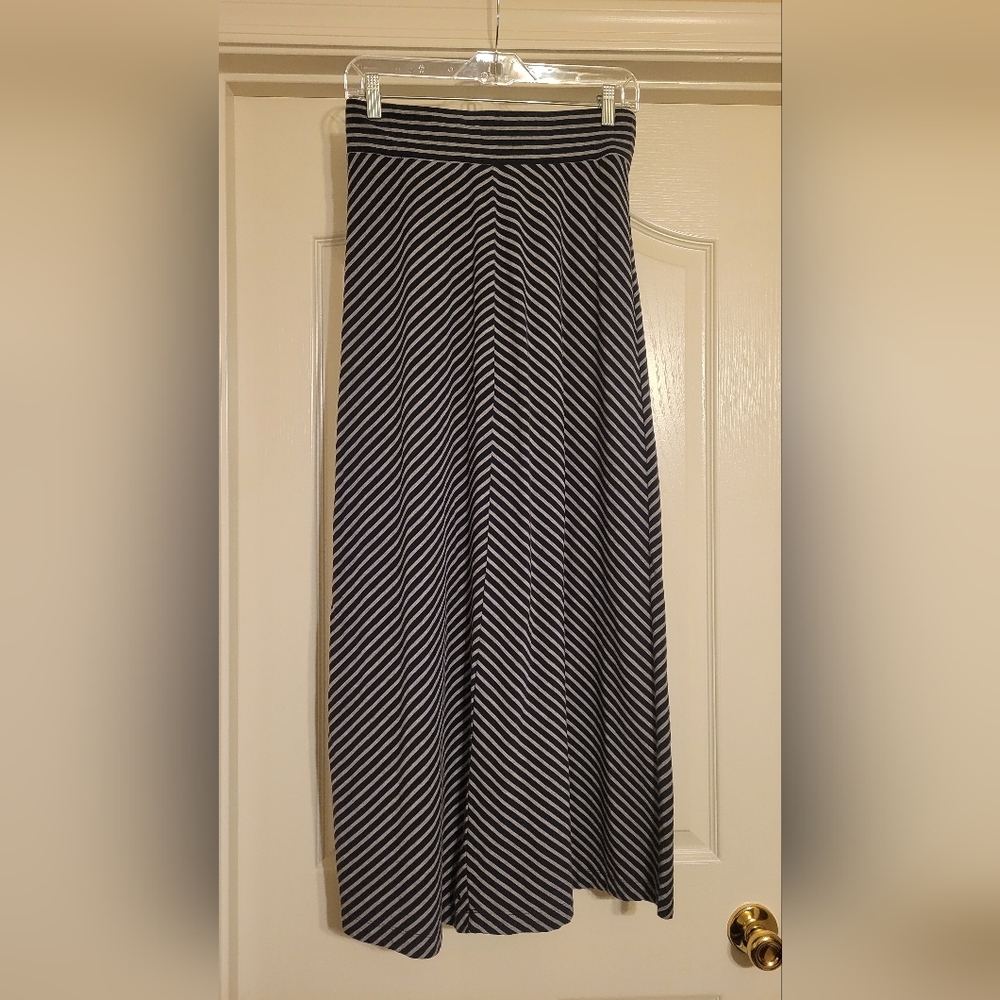 Eddie Bauer Women's Blue Gray Maxi Skirt Stretch Cotton Elastic Waist
